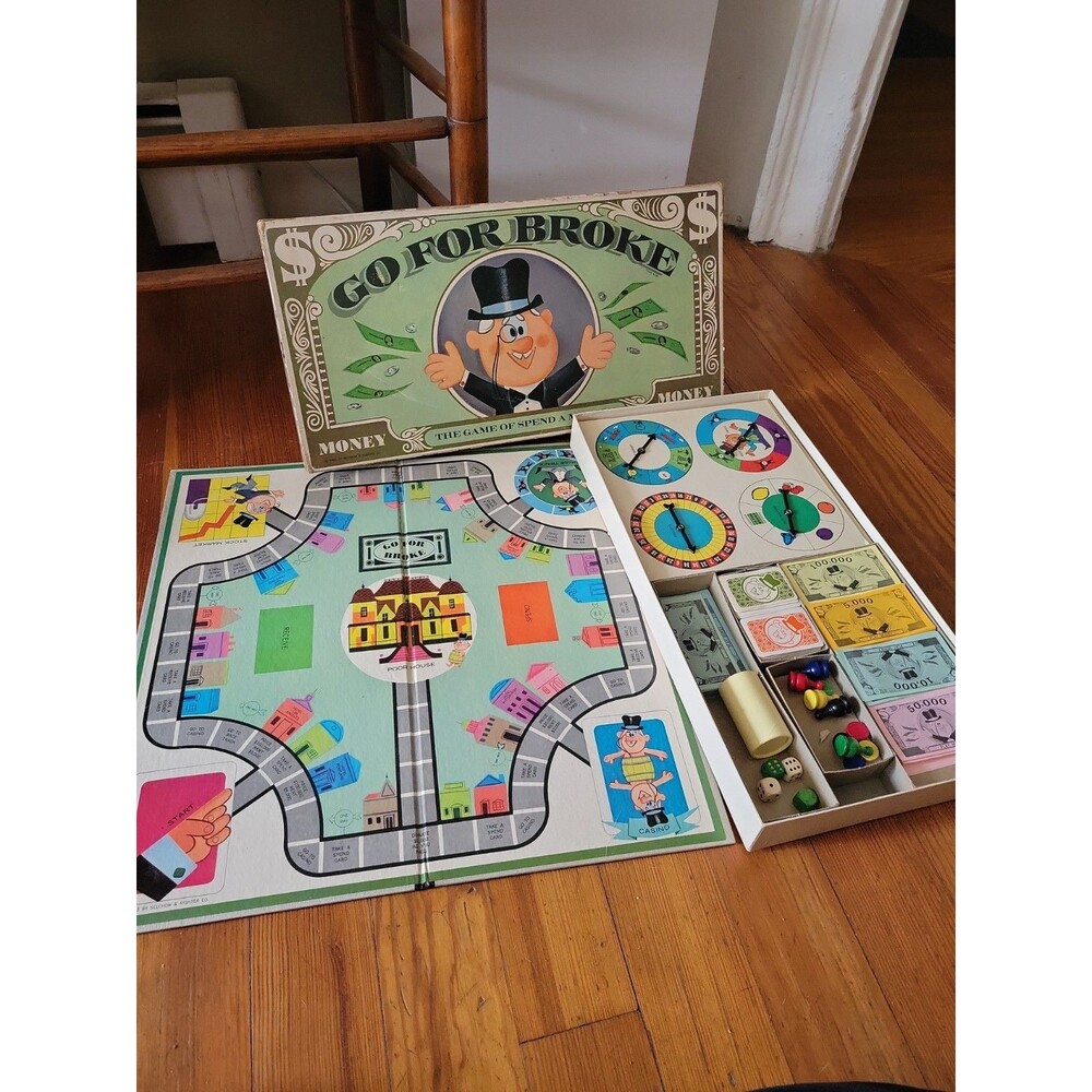 Parker Brothers Go For Broke Board Game Finance  Ages 8+ 2 Players Vtg Complete
